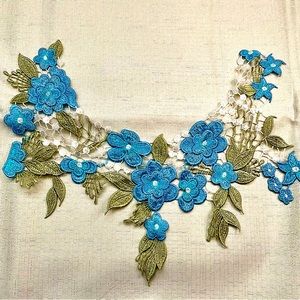 Floral  thread embroidery cutwork style neck line (1pc) appliqué of high quality